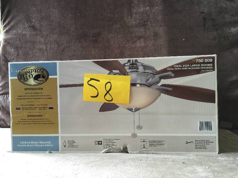 lot 58 image: Hampton Bay Springview 52 in. Brushed Nickel Ceiling Fan Model # 14922 new