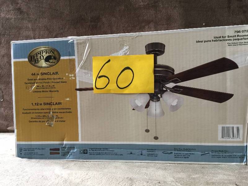 lot 60 image: Hampton Bay Sinclair 44 in. Tarnish Bronze Ceiling Fan Model # AL958-TB