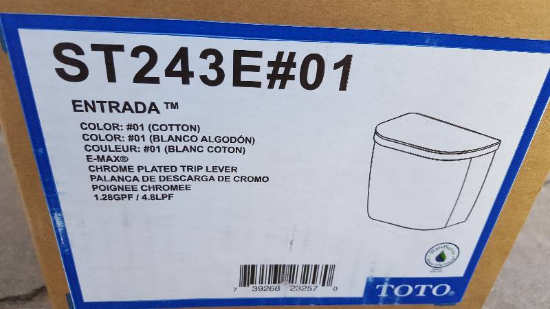 lot 18 image: Toto ST243E#01 Entrada Close Coupled Elongated Toilet Tank and Cover, White White New