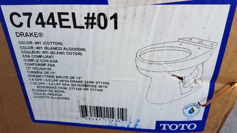 lot 21 image: TOTO C744EL#01 Drake ADA Compliant Elongated Bowl, Cotton White New
