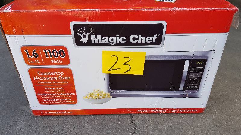 lot 23 image: Magic Chef 1.6 cu. ft. Countertop Microwave in Stainless Steel-HMM1611ST used in very goodcondition tested works well