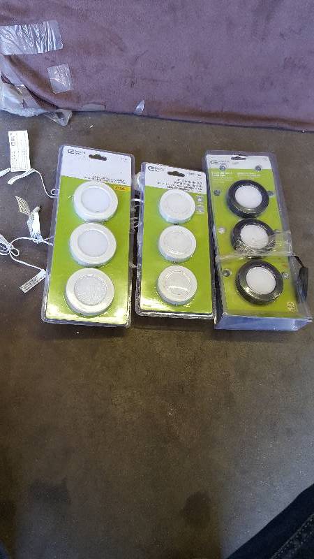 lot 65 image: Lot of Commercial Electric 3LT Dimmable  LED Items Metal Puck Lights not inspected