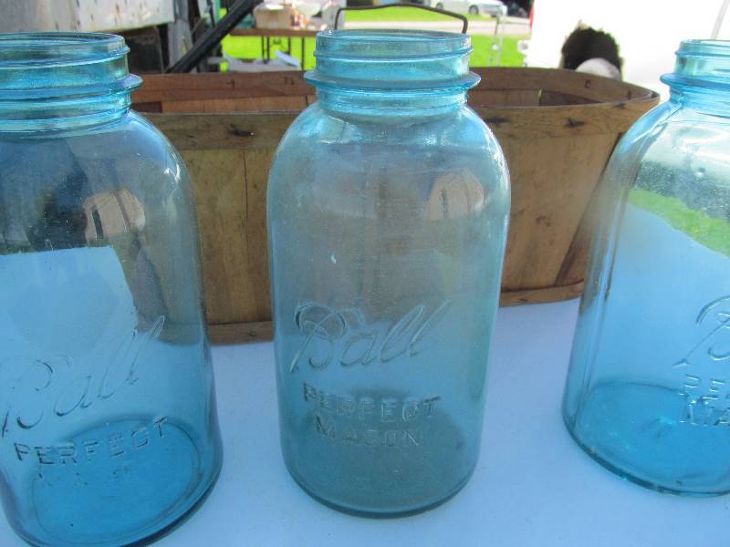 Ball Mason Jars in Vintage wood carrying box