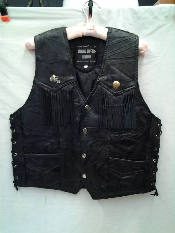 Leather Fringe Vest With Some Pins & Patches (Worn By Lady size Large)