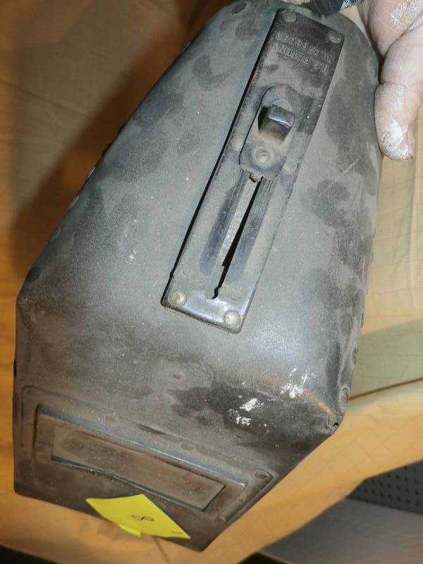 Vintage  Leatherwelding helmet with mechanical lens gizmo.