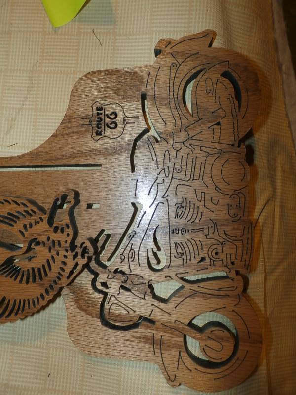 Route 66 wooden motorcycle  clock