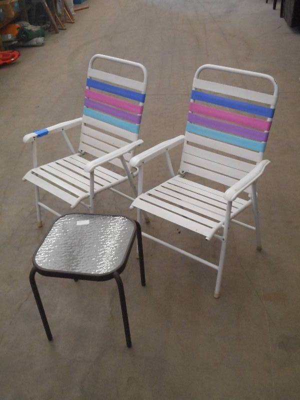 lot 31 image: (2) Folding Patio Chairs & (1) Side...