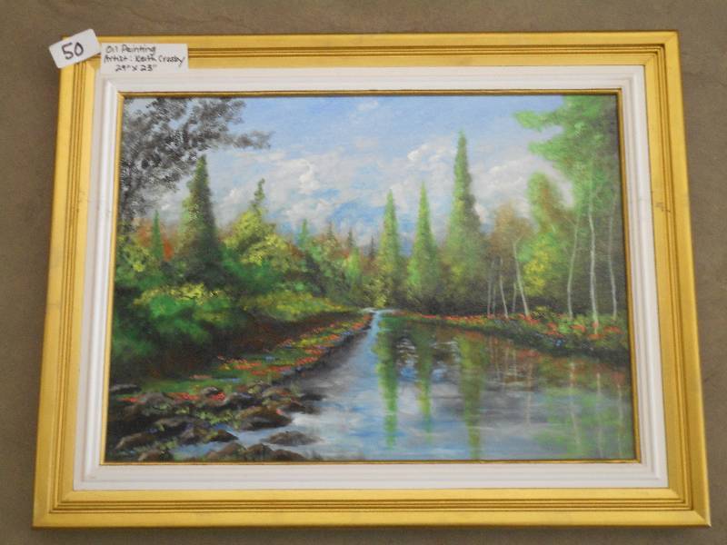 lot 50 image: 29x23 Oil Painting By Keith Crosb...