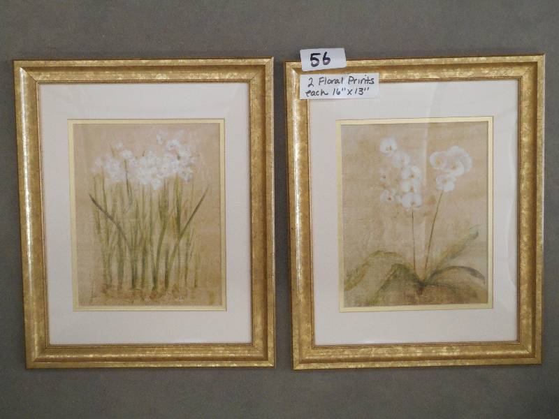 lot 56 image: (2) 16x13 Floral Prints ...