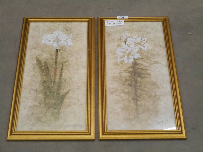 lot 59 image: (2) 29x15 Floral Prints ...