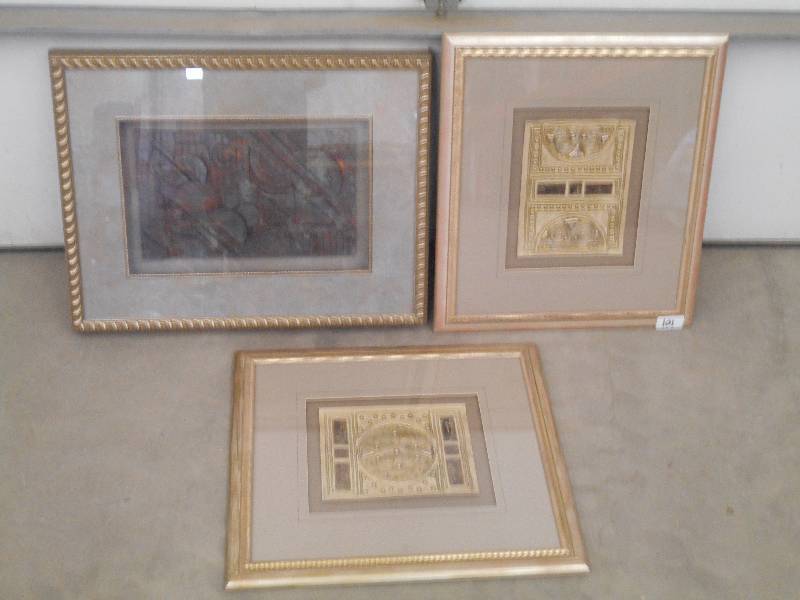 lot 101 image: Lot Of (3) Modern Art Pieces ...