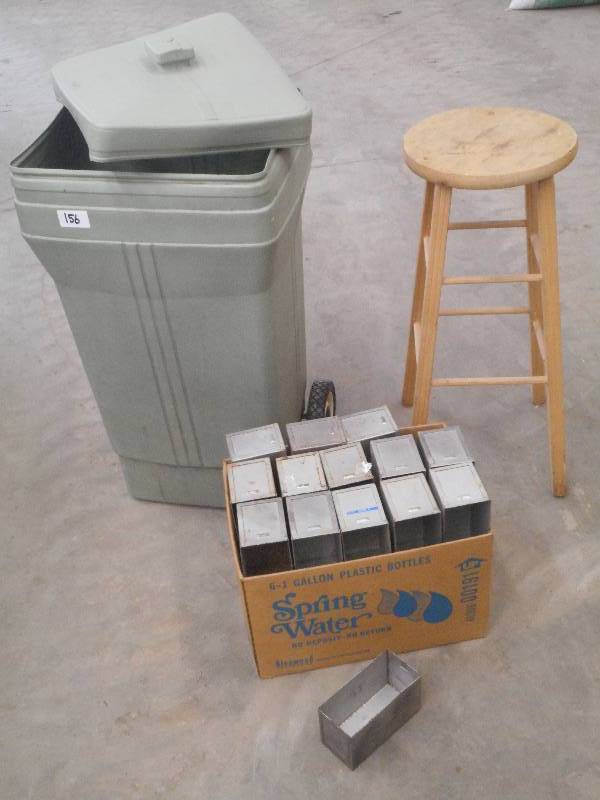 lot 156 image: Lot Of Steel Bins, Trash Can, Etc ...