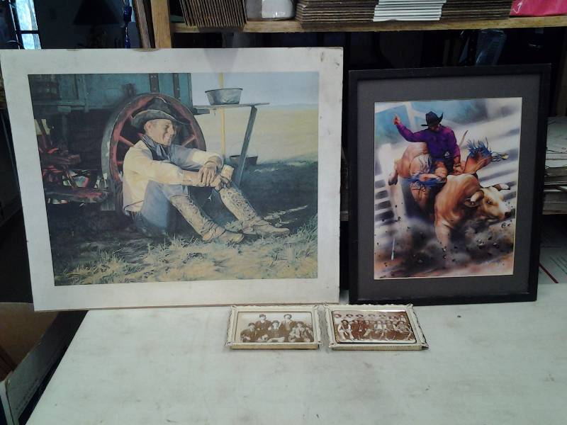 lot 14 image: 4- Framed Cowboy Pictures