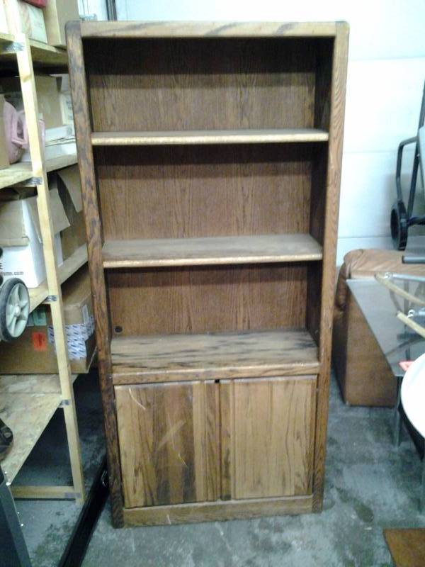 lot 25 image: Wood Book Shelf With Lower Storage 33 x 12 x 72