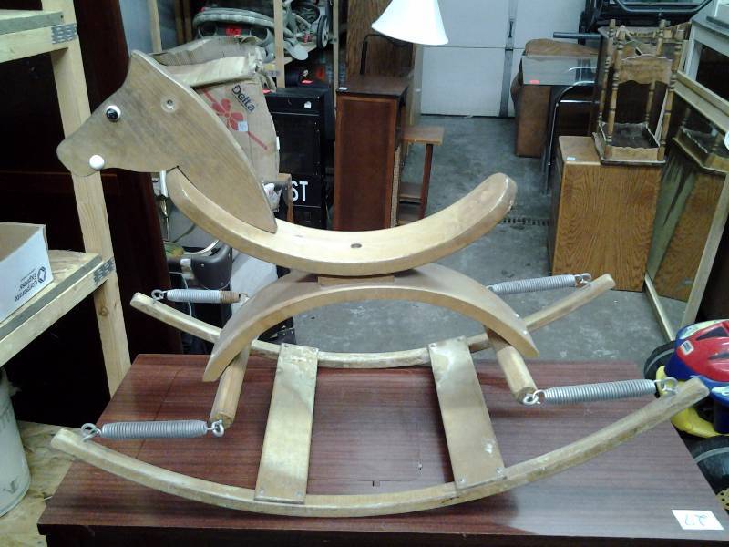 lot 30 image: Vintage Wood Spring Rocking Horse 32 x 15 x 24