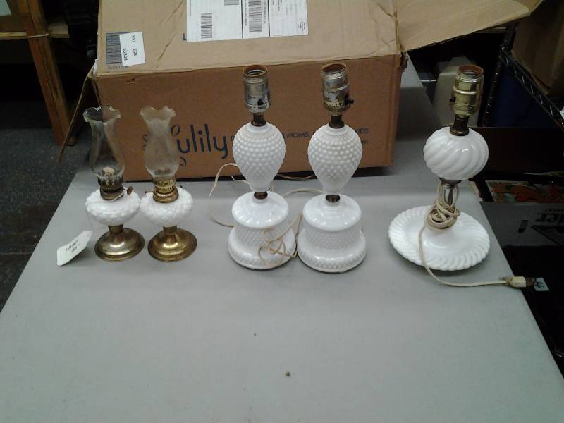 lot 51 image: Milk Glass Lamps