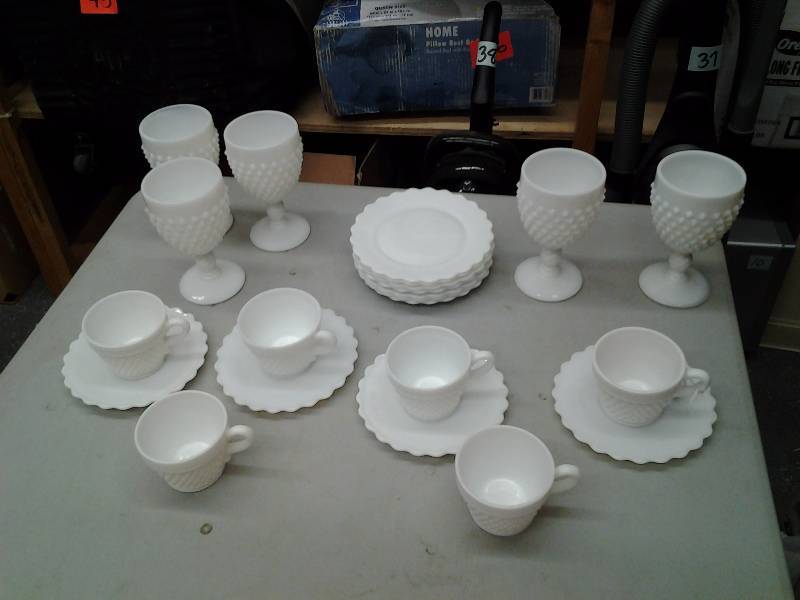 lot 54 image: Collection Of Hobnail Milk Glass