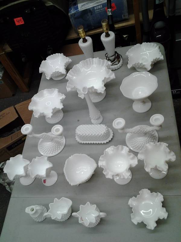 lot 56 image: Collection Of Fenton Hobnail Milk Glass