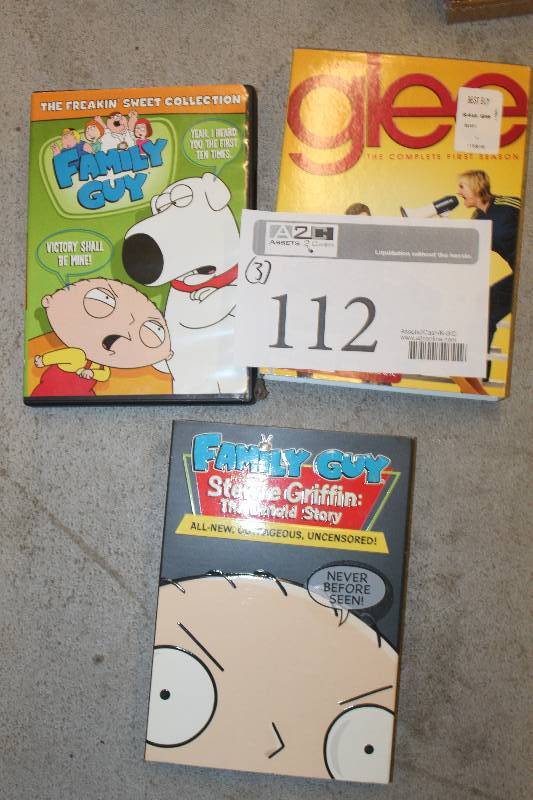 lot 112 image: Lot of (3) DVD Including 2) Family Guy AND 1) Glee Season 1