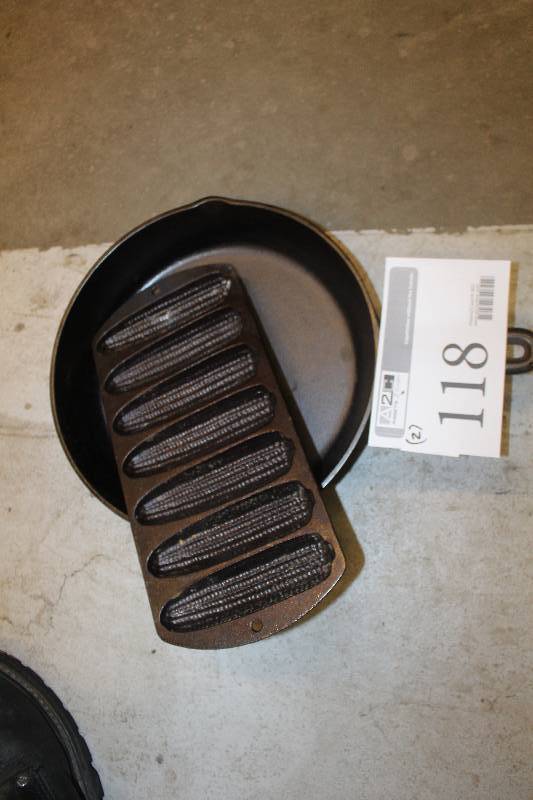 lot 118 image: Lot of (2) Lodge Pans Including 1) Corn Mold AND 1) Skillet
