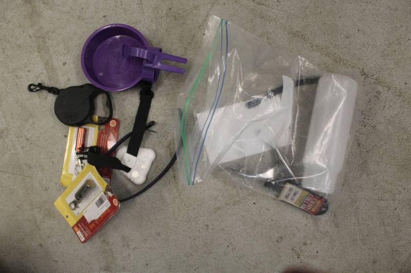 lot 82 image: Lot of Pet Supplies Including Leash Whistles Water Dish And More