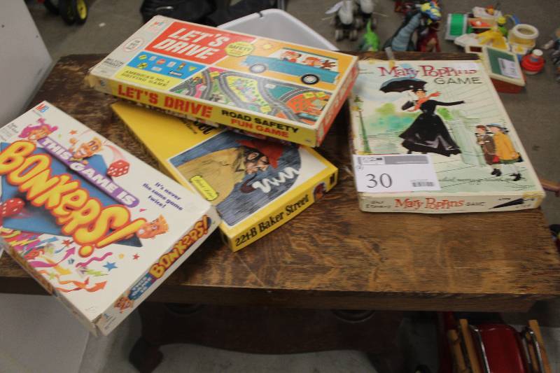 lot 30 image: Lot of (6) Board Games Including Mary Poppins Bonkers 224B Baker Street Lets Drive The Ungame Flying Checkers
