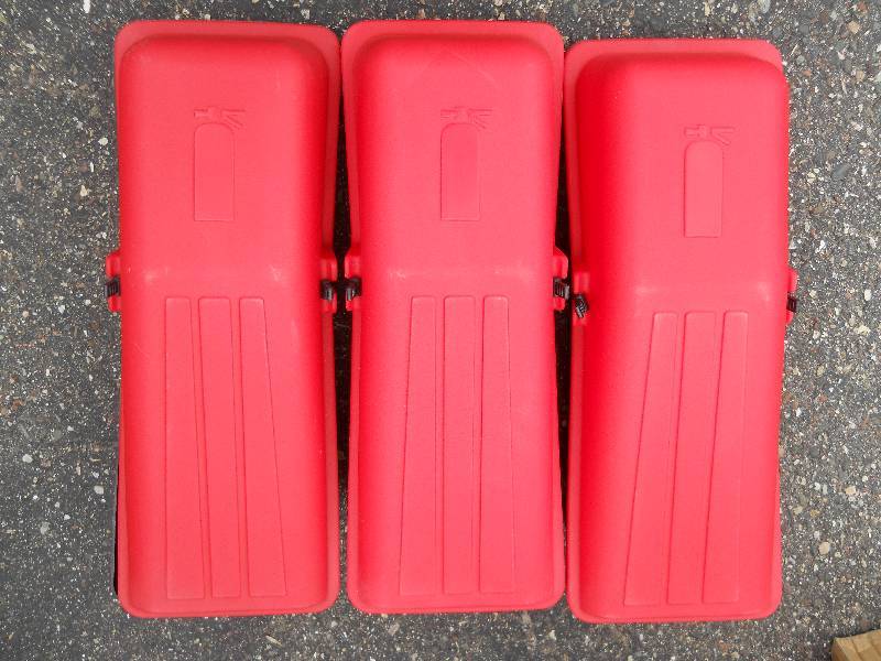 lot 47 image: THREE (3) JONESCO Fire Extinguisher Cabinets  Red Model JFEX01