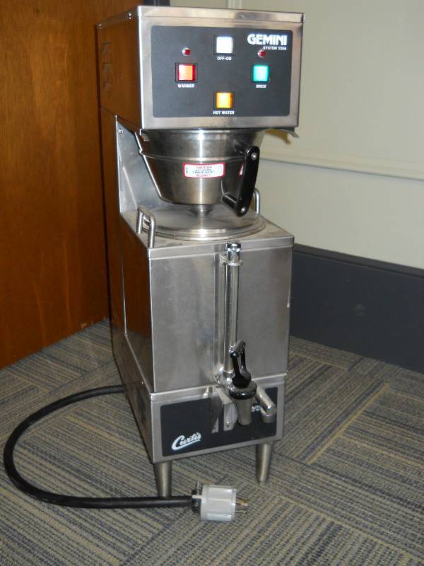 lot 61 image: CURTIS GEMINI Coffee Brewer and dispenser  Commercial, Stainless Steel, NSF, Model GEM-230A, Clean, unable to test