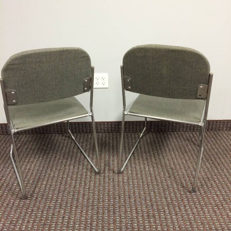 lot 9 image: Sleek Chrome & Charcoal Fabric Stacking Sled Base Office Waiting Room Side Chair - Nice Condition THIS SAME PAIR OF CHAIRS ARE AVAILABLE IN LOTS 9, 10, 11, 52, 53, 54, 55, 56 GREAT FOR CLASSROOM