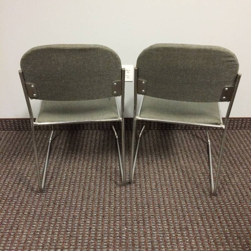 lot 10 image: Sleek Chrome & Charcoal Fabric Stacking Sled Base Office Waiting Room Side Chair - Nice Condition
