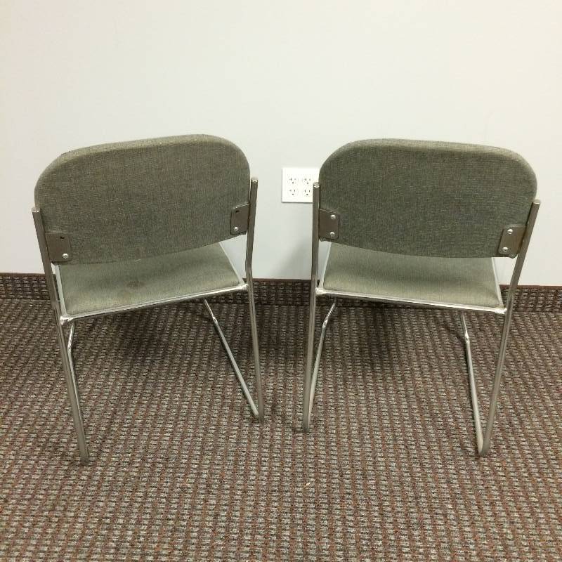 lot 11 image: Sleek Chrome & Charcoal Fabric Stacking Sled Base Office Waiting Room Side Chair - Nice Condition
