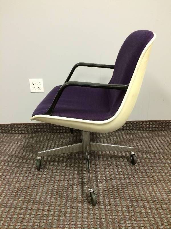 lot 14 image: WOW Super RETRO Chic Mid Century Modern Charles Pollock Knoll Era Purple With White Shell Chair By Steelcase RARE On Chrome Casters  $$$ - Needs A Little Clean up- See Pics