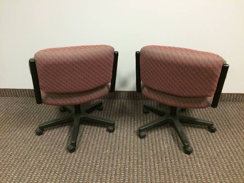 lot 16 image: Pair United Chair Company Swivel Rolling Fabric Chair - Very Solid Built Chairs - Fabric Could Use Some Cleaning