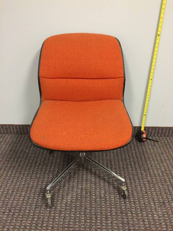 lot 25 image: WOW Super RETRO Chic Mid Century Modern Charles Pollock Knoll Era Orange With Black Shell Chair By All-Steel RARE On Chrome Casters  $$$ - Great Shape For Age - See Pics