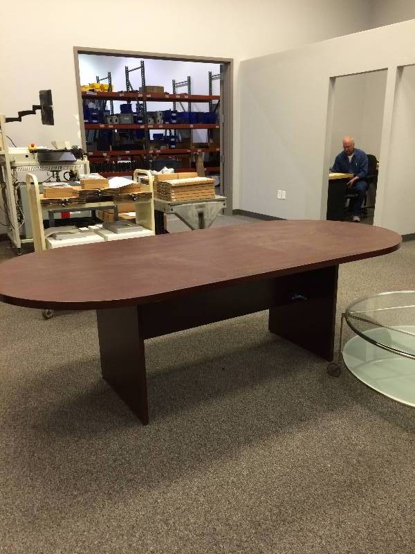lot 44 image: Offices To Go Superior Laminate Oval Conference Table - Retails New $600.00 - Nice Condition - Dusty on Top - Repair on Bottom - See Pics