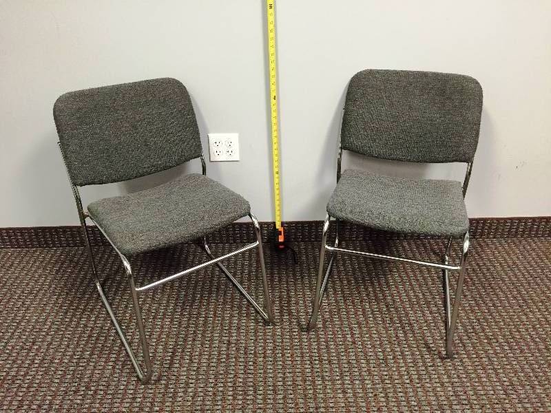 lot 51 image: Sleek Chrome & Charcoal Fabric Stacking Sled Base Office Waiting Room Side Chair - Nice Condition