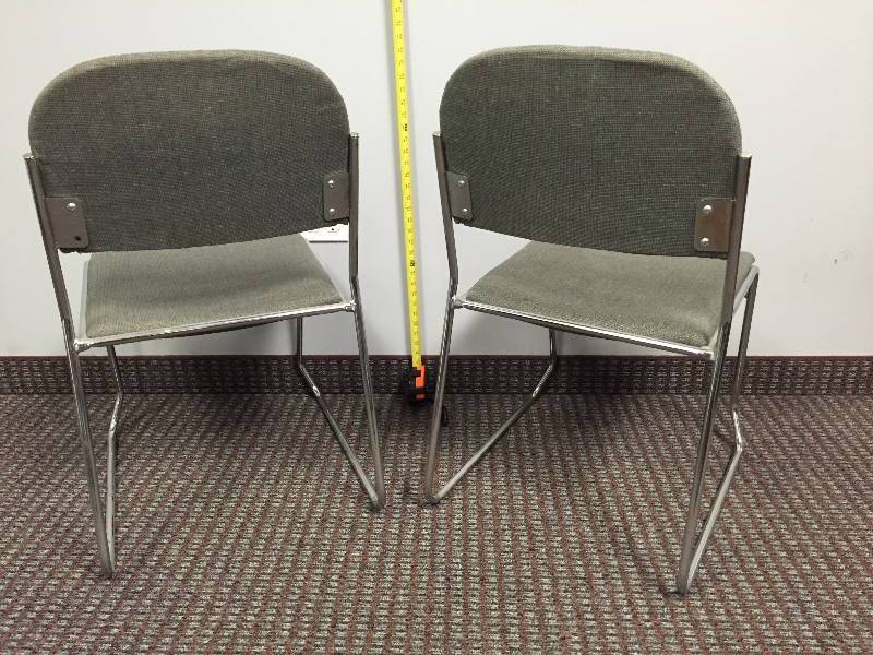 lot 52 image: Sleek Chrome & Charcoal Fabric Stacking Sled Base Office Waiting Room Side Chair - Nice Condition
