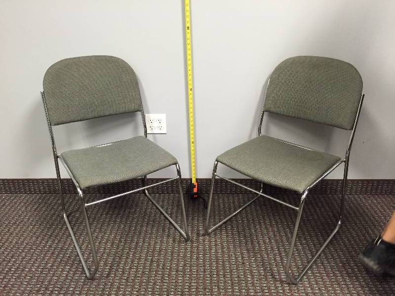 lot 53 image: Sleek Chrome & Charcoal Fabric Stacking Sled Base Office Waiting Room Side Chair - Nice Condition