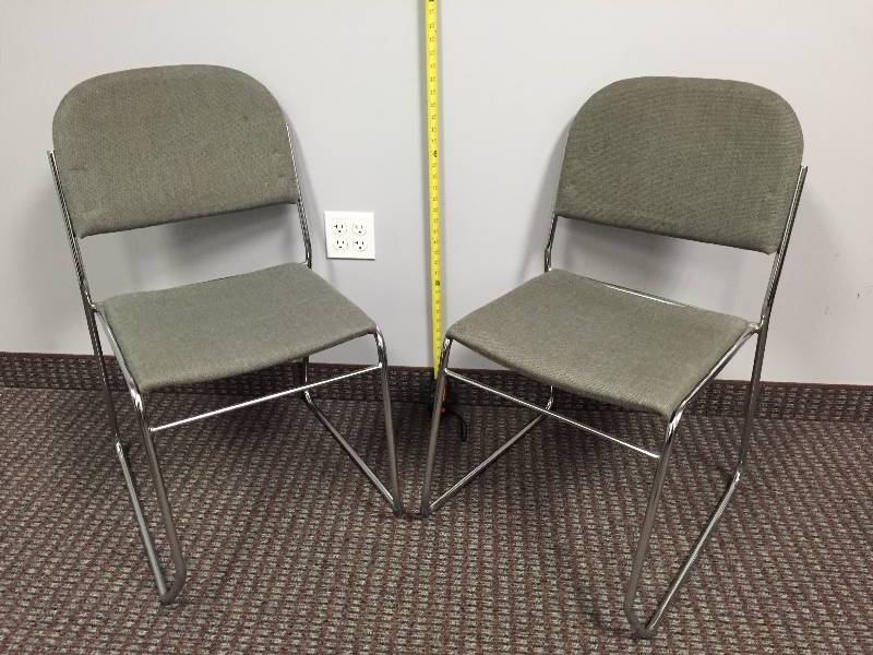 lot 55 image: Sleek Chrome & Charcoal Fabric Stacking Sled Base Office Waiting Room Side Chair - Nice Condition