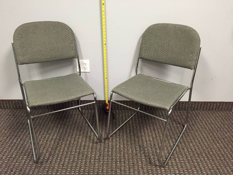 lot 56 image: Sleek Chrome & Charcoal Fabric Stacking Sled Base Office Waiting Room Side Chair - Nice Condition