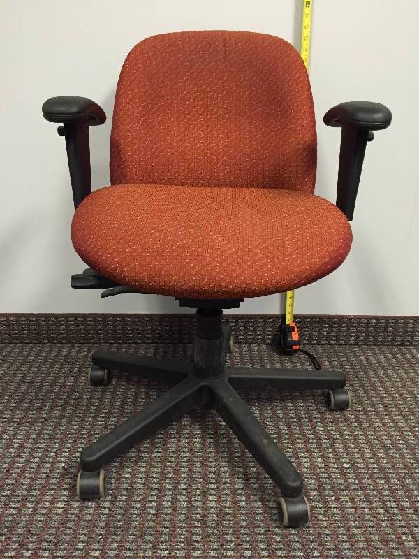 lot 64 image: Eurotech Multifuntional Red Fabric Adjustible Swivel Office Chair - Nice Condition