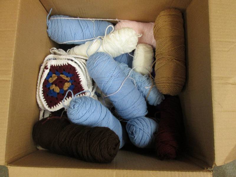 Box of yarn assorted colors, many g...