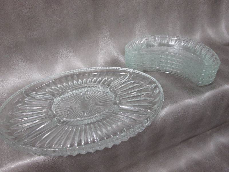 Clear cutglass relish tray, set of ...