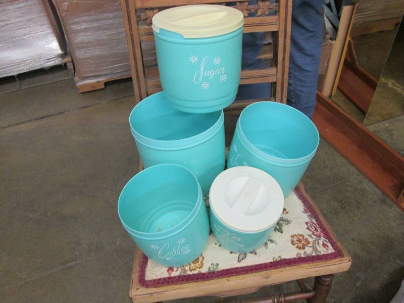 Blue plastic vintage cannister set...