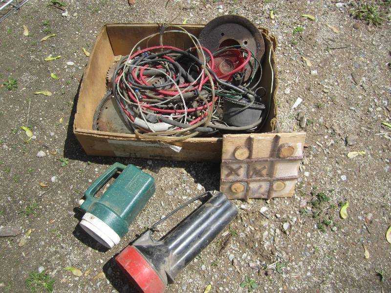 lot 32 image: Box of misc. items, wire, blades, e...