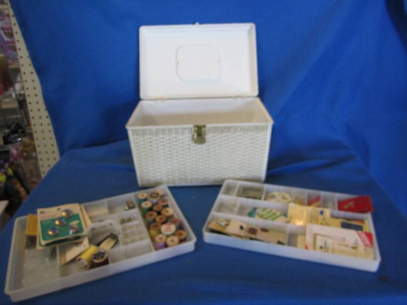 lot 105 image: Vintage sewing box with supplies...
