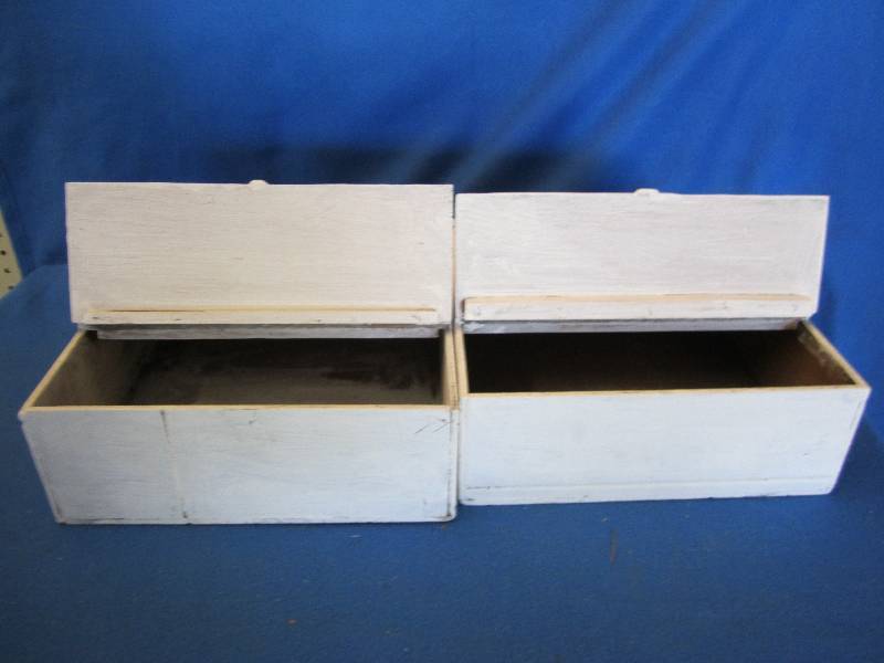 lot 111 image: 2 Vintage wood boxes with hinged li...