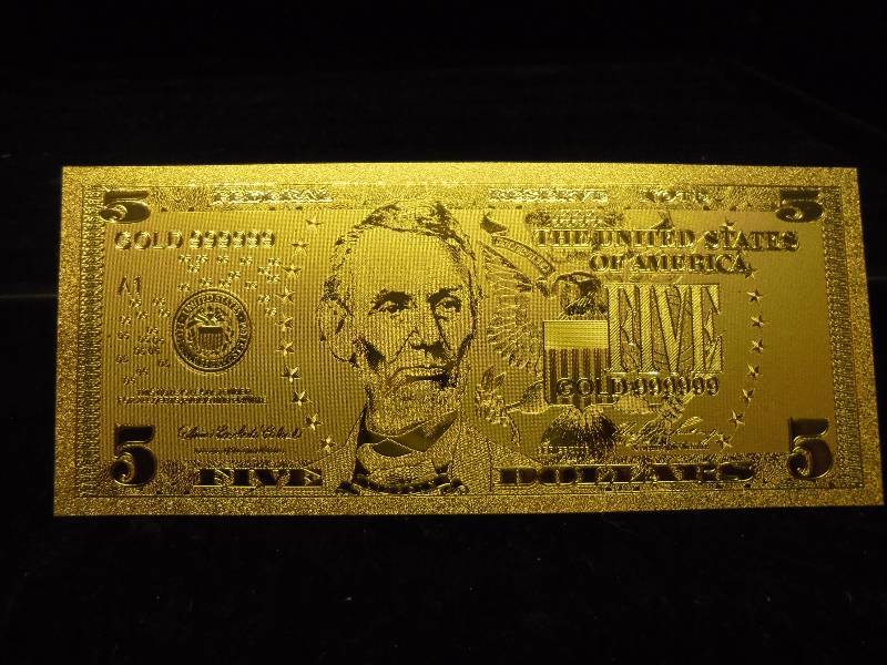 24K Gold Plated Currency Certificate - $5