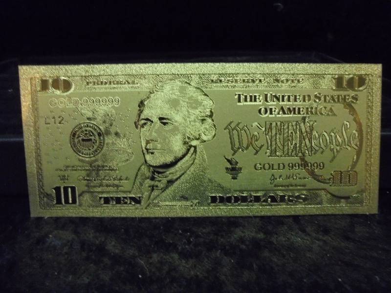 24K Gold Plated Currency Certificate - $10