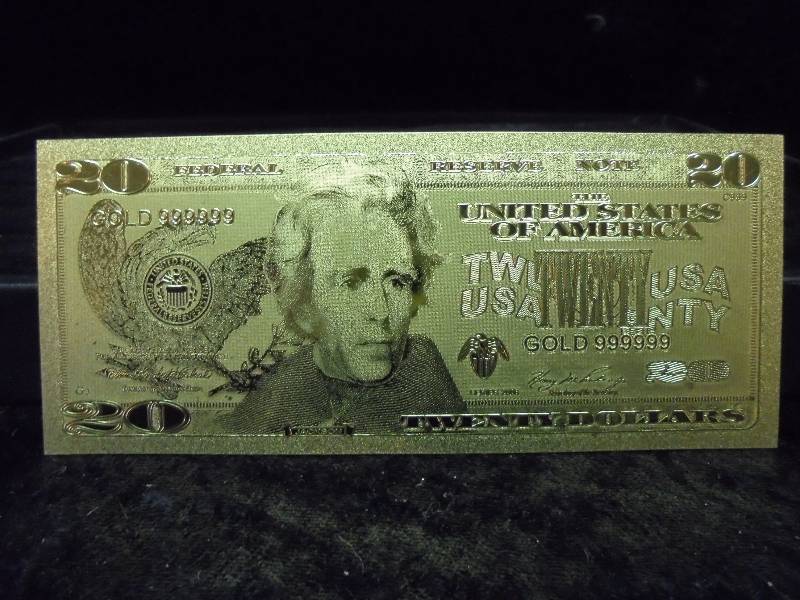 24K Gold Plated Currency Certificate - $20